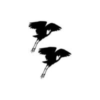 Pair of The Black Heron Bird, Egretta Ardesiaca, also known as the Black Egret Silhouette for Art Illustration, Logo, Pictogram, Website, or Graphic Design Element. Vector Illustration