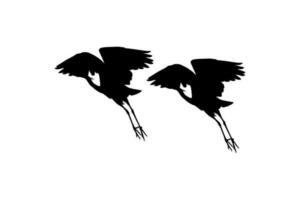 Pair of The Black Heron Bird, Egretta Ardesiaca, also known as the Black Egret Silhouette for Art Illustration, Logo, Pictogram, Website, or Graphic Design Element. Vector Illustration