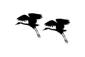 Pair of The Black Heron Bird, Egretta Ardesiaca, also known as the Black Egret Silhouette for Art Illustration, Logo, Pictogram, Website, or Graphic Design Element. Vector Illustration