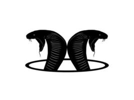 Silhouette of the Two King Cobra Head Arise from the Circle Hole for Logo Type. Vector Illustration