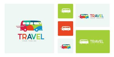 caravana logo con un vistoso concepto, genial para de viaje, cámping, y aventuras marcas vector
