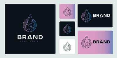 Collection of Minimalist Crystal Rock Logos, With Outline Concepts, and Blue and Purple Gradient Colors. Suitable for Clothing Brand Logos. vector