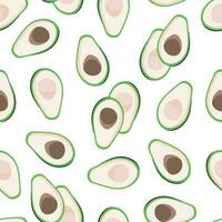 Seamless pattern sliced avocado with seeds on white background, Vector illustration for wrapping paper, greeting cards, wallpaper, fabric