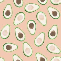 Seamless pattern sliced avocado with seeds on coral background, Vector illustration for wrapping paper, greeting cards, wallpaper, fabric