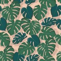 Monstera leaves silhouette with shadows pattern on trendy coral background. Flat illustration style for wrapping paper, wallpaper, fabric, textile vector