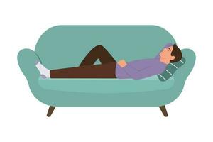 joven hombre dormido en sofá.fin de semana recreación concepto.vector ilustración vector