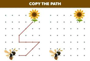 Education game for children copy the path help bee move to the sunflower printable bug worksheet vector