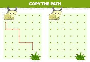 Education game for children copy the path help goat move to the grass printable animal worksheet vector