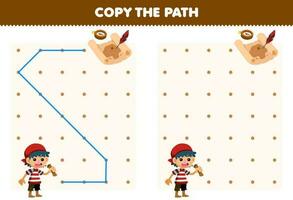 Education game for children copy the path help boy move to the treasure map printable pirate worksheet vector