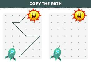 Education game for children copy the path help rocket move to the sun printable solar system worksheet vector