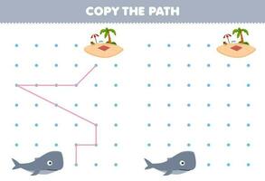 Education game for children copy the path help whale move to the island printable underwater worksheet vector