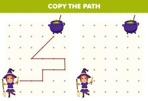 Education game for children copy the path help witch move to the cauldron printable halloween worksheet vector