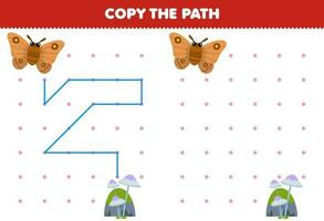 Education game for children copy the path help moth move to the stone and mushroom printable bug worksheet vector