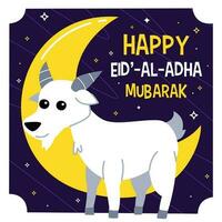 design for eid adha mubarak with cute cartoon goat illustration vector