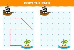 educación juego para niños Copiar el camino ayuda pirata Embarcacion moverse a el isla imprimible pirata hoja de cálculo vector