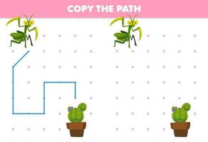Education game for children copy the path help mantis move to the cactus printable bug worksheet vector