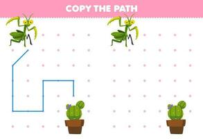 Education game for children copy the path help mantis move to the cactus printable bug worksheet vector