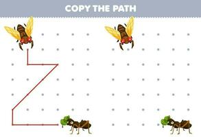 Education game for children copy the path help cicada move to the ant printable bug worksheet vector