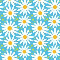 Camomile and cornflowers, summer print on blue background. Seamless pattern, vector. vector