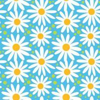 Camomile and cornflowers, summer print on blue background. Seamless pattern, vector. vector