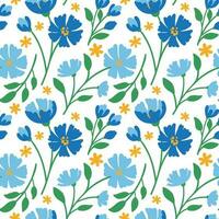Cornflower. Summer wildflowers. Rustic style. Cute seamless pattern. Vector