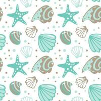 Sea shells. Ocean life. Seamless pattern. Summer print. Vector illustration.