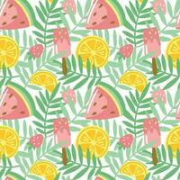 Tropical leaves and fruits. Summer colorful print. Seamless pattern for fabric, wrapping, textile, wallpaper, apparel. Vector. vector