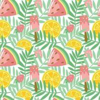 Tropical leaves and fruits. Summer colorful print. Seamless pattern for fabric, wrapping, textile, wallpaper, apparel. Vector. vector