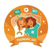 Friendship day. Two girlfriends rejoice in their friendship. Vector. vector