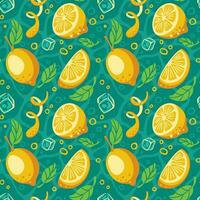 Lemonade from lemons. Slices of lemons. ice cubes. Fresh cool drink with lemons. Seamless pattern. Vector. vector