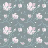 Branches with  flowers. Flowering time. Rosas. Seamless pattern on pastel colors. vector