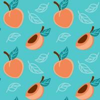 Peaches and twigs with leaves. Fruits. Summer print. Seamless pattern for fabric, wrapping, textile, wallpaper, clothes. Vector. vector