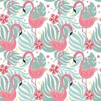 Flamingos in tropical forest. Exotic plants. Summer print. Seamless pattern. Vector. vector
