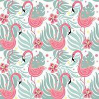 Flamingos in tropical forest. Exotic plants. Summer print. Seamless pattern. Vector. vector