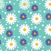 Wildflower daisy and cornflowers, summer print on turquoise blue background. Seamless pattern, vector. vector