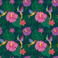 Hummingbirds fluttering over exotic flowers. Colibri.  Tropical print. Seamless pattern. vector