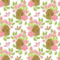 Rose bushes  and rustic bird feeder on the summer garden. Seamless pattern. Vector. vector