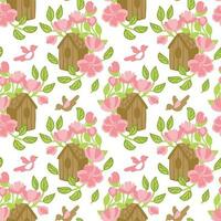 Rose bushes  and rustic bird feeder on the summer garden. Seamless pattern. Vector. vector