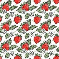 Strawberry and flowers, summer fruits. Floral pattern. Vector. vector