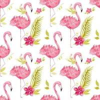 Flamingos and exotic plants. Summer print. Seamless pattern. vector