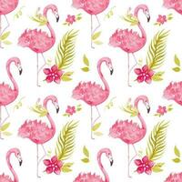 Flamingos and exotic plants. Summer print. Seamless pattern. vector