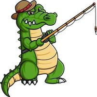 cartoon cute crocodile fishing on white background vector