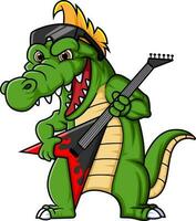 Cute Crocodile Playing Electric Guitar Cartoon character vector