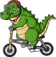 Cute crocodile riding bike using safety helmet vector