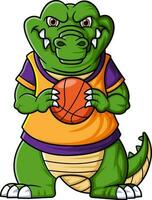 sport funny crocodile playing basketball vector