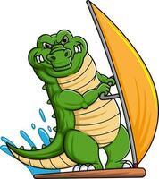 Crocodile standing on the board and holding the sail with two hands vector