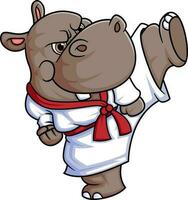 Cartoon hippo doing practicing karate vector