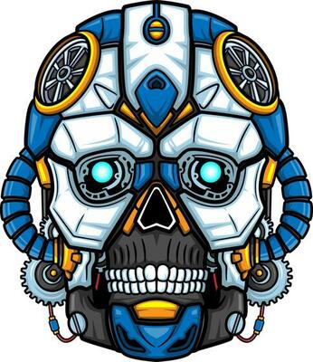Blue Skull head robot mascot character