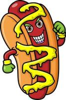 Cartoon funny hot dog mascot character vector