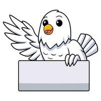 Cute white love bird cartoon holding blank sign vector